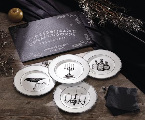 Halloween Porcelain Dessert Plates Set of 4 - Vintage Voodoo & Raven Artwork