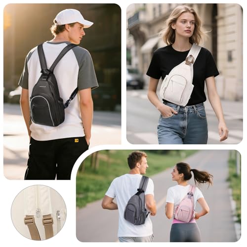 Beige Crossbody Sling Bag with Water Bottle Holder - 8.3 Inch