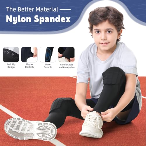 Kids Medium Knee Pads for Sports & Active Play, Padded Leg Sleeves - Black