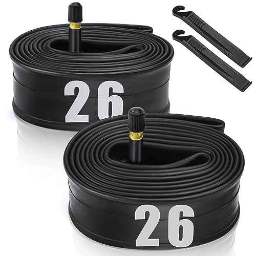 2 Pack 12"/14"/16"/18"/ 20"/ 22"/24"/ 26"/27.5"/28"/29" x1.75/1.95/2.10/2.125 Bicycle Tube with 2 Tire Levers, with 32mm AV Schrader Valve, Reliable Inner Tube for Kids/Road/MTB Bike (2 of One Size)