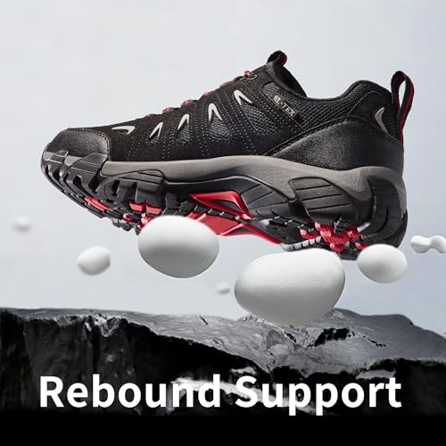 Men's Waterproof Hiking Shoes - Lightweight Low Top Trail Shoes Black Red 11