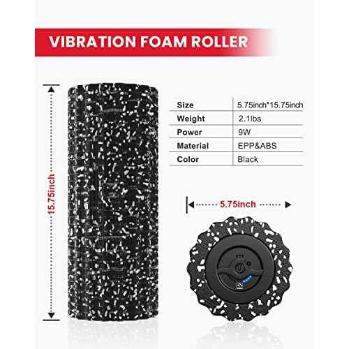 FITINDEX Vibrating Foam Roller for Muscle Deep Tissue, Back Pain Relief, Leg Foot Neck Massager, Exercise, Pilates, Muscle Recovery, Physical Therapy, 4-Speed, Rechargeable, Black