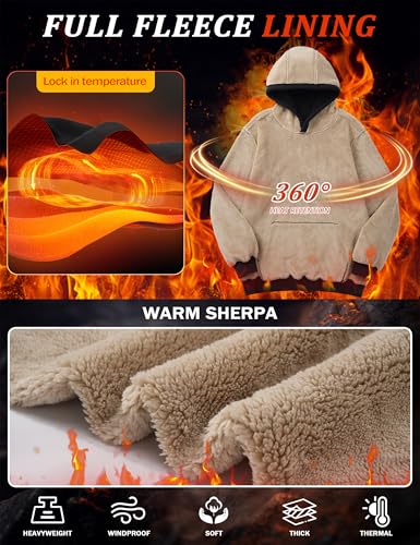 Men's Heavy Sherpa Fleece Hoodie Pullover - Thick Winter Hooded Sweatshirt, X-Large, Black