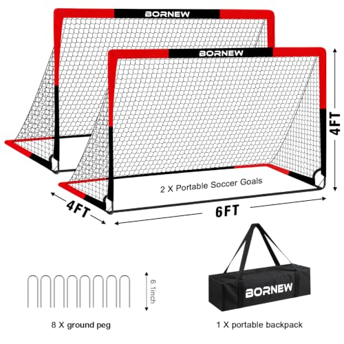 Kids Soccer Goals Set 6' x 4' with Black and Red Variation