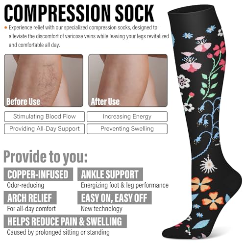 WITHYOU Compression Socks for Men & Women - 15-20 mmHg Support, Black Large-X-Large