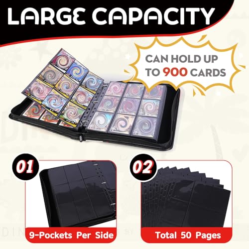 4 Elements Black 9-Pocket Card Binder for Trading Cards - Holds 900 Cards