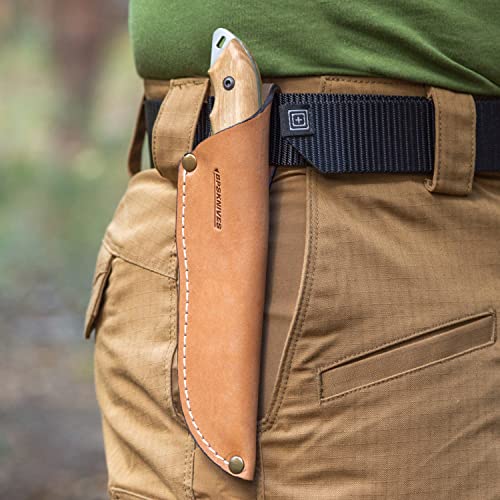 HK4 Fixed-Blade Carbon Steel Knife with Leather Sheath - Camping & Survival Utility Knife