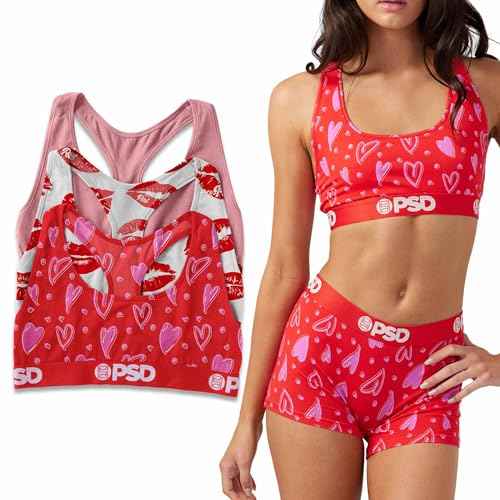 PSD Womens Vday Racer Back Sports Bra for Women - Premium Modal Fabric 3 Pack - Mixed Print Womens Sports Bras for Comfort and Support.