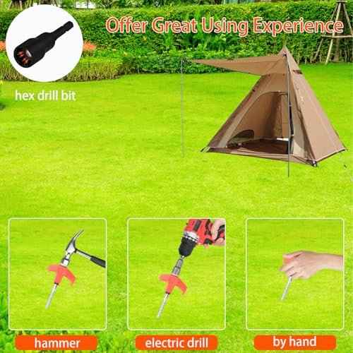 10-Pack 8" Heavy Duty Screw in Tent Stakes, Drill-in Non-Rust Ground Anchor Pegs, Metal Tent Accessories for Camping, Garden, Hiking, Orange