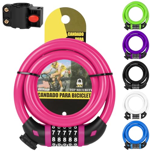 Ainiv Bike Lock Cable 4ft/120cm with Mounting Bracket - Rose Red