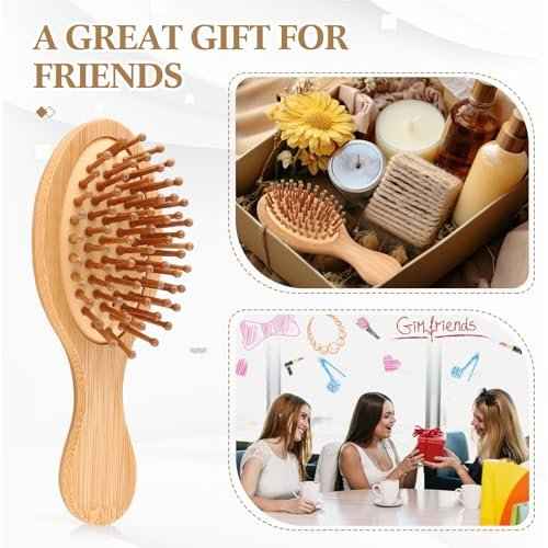 10 Pack Mini Bamboo Hair Brush Bulk Pocket Travel Small Hairbrush Long Short Wet Dry Hair Scalp Massage Gifts for Wedding Bridesmaid Party Favors for Women Men (Oval)