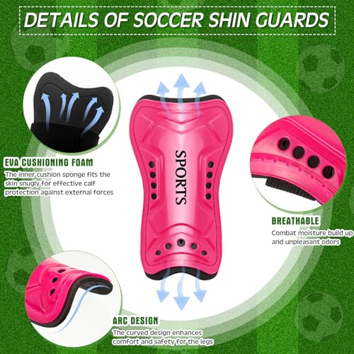 Kids Soccer Shin Guards Set with Socks - Black & Rose Red, Small