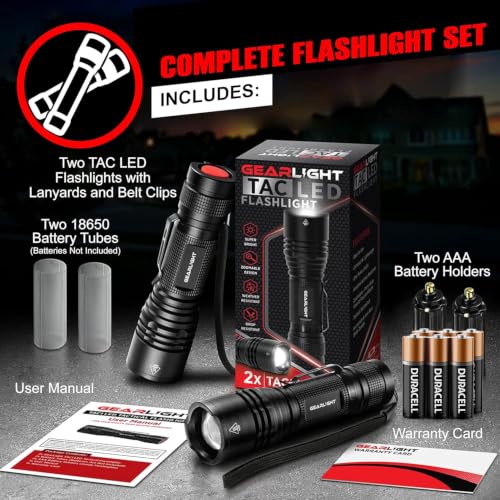 GearLight LED Tactical Flashlight Black - Mini Compact Military-Grade EDC Light