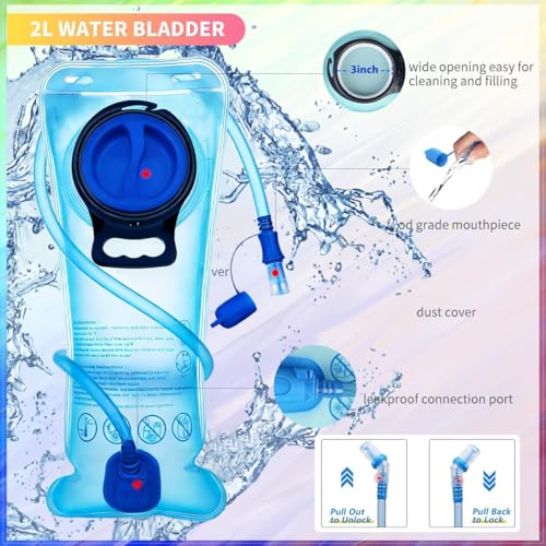 Clear Hydration Backpack with 2L Insulated Water Bladder for Raves Hiking Cycling
