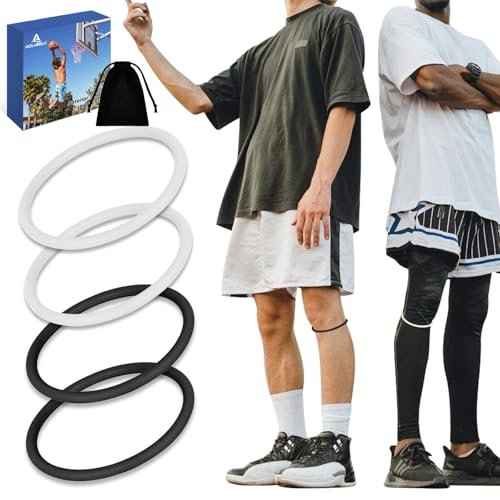 4PCS Patellar Tendon Knee Strap Knee Band for Knee Pain Relief Patella Band for Basketball Running Sports Breathable Patellar Tendon Support Strap (Black + White)
