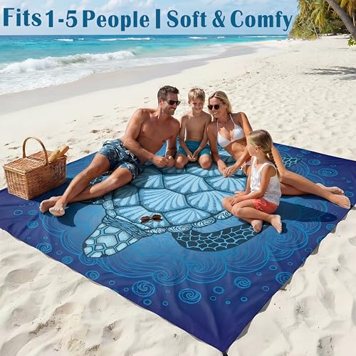 Oversized Waterproof Sandproof Beach Blanket 78x81 Inches - Turtle Pattern
