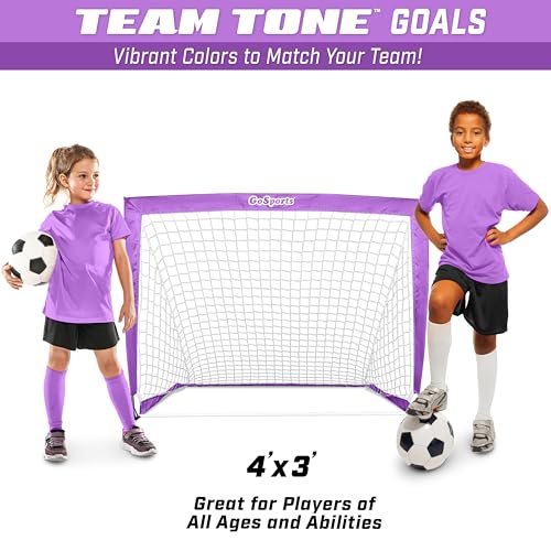 GoSports Portable Soccer Goals for Kids - 4 x 3 ft, Purple, Set of 2