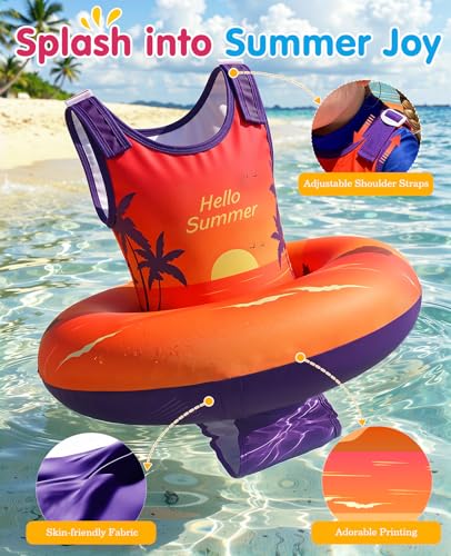 Toddler Swim Vest with Adjustable Straps and Inflatable Inner Tube - Sunset Orange, 3-6 Years