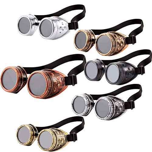Frienda 6 Pcs Retro Steampunk Goggles Mad Scientist Style Goggles Victorian Sunglasses Black Punk Glasses Cosplay