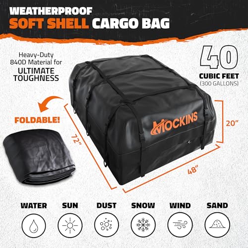 Mockins XXL Car Roof Bag 40 Cu Ft Waterproof Soft Shell Luggage Carrier