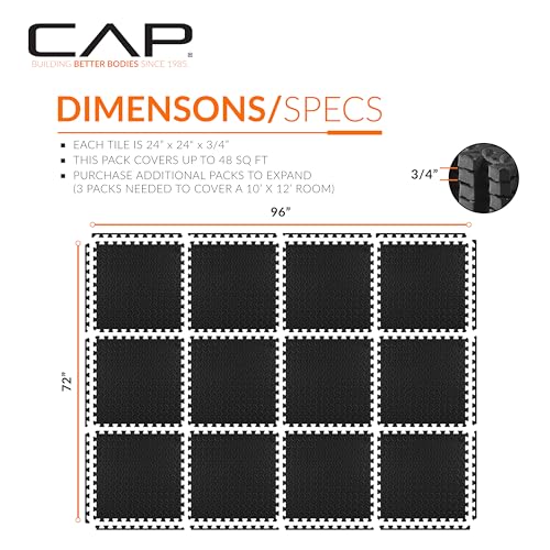 Interlocking EVA Foam Puzzle Exercise Mat - 12 Tiles Black Diamond - 48 sq ft