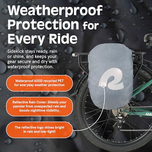 Retrospec Sidekick Single & Dual Pannier Bike Bag - Waterproof Commuter Pannier with Laptop Sleeve, Reflective Rain Cover & Carry Strap - Eco-Friendly 600D rPET - 17" Large Capacity