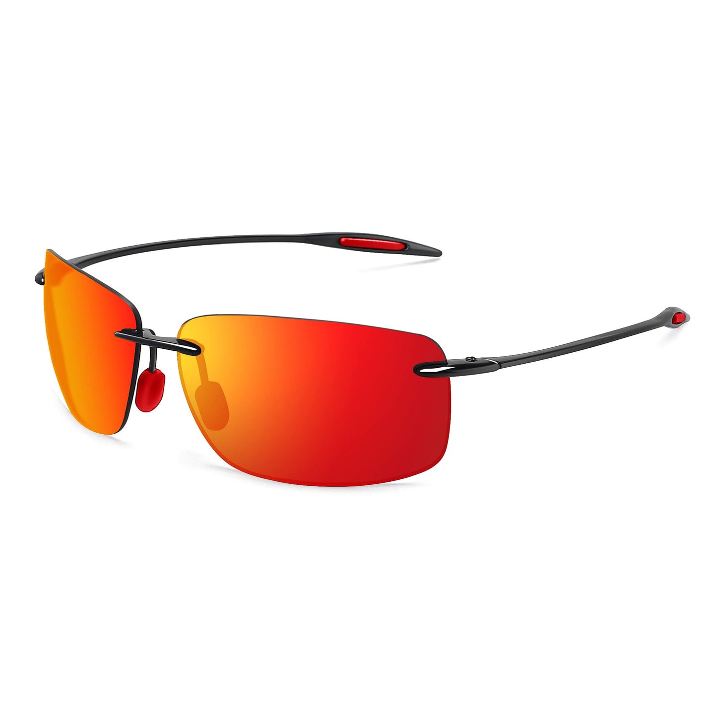 JULI Sports Polarized Sunglasses for Men Women Tr90 Rimless Frame for Running Fishing Golf Surf Driving(Red)