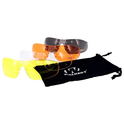 Walker's Sport Glasses with 4 Interchangeable Lens, Impact-Resistant Durable Hunting Shooting Eye Safety Combo Kit - Includes Storage Pouch, Sleeve & Weatherproof Case
