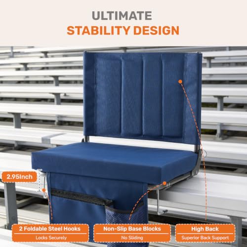 Navy Blue 2-Pack Stadium Seats with Back Support - Bleacher Chairs