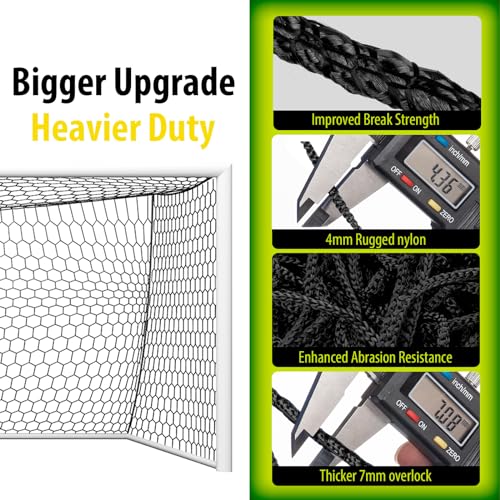 Soccer Goal Net Replacement 18.5x6.5FT Black 7V7 with Variation 24x8FT Nylon Mesh