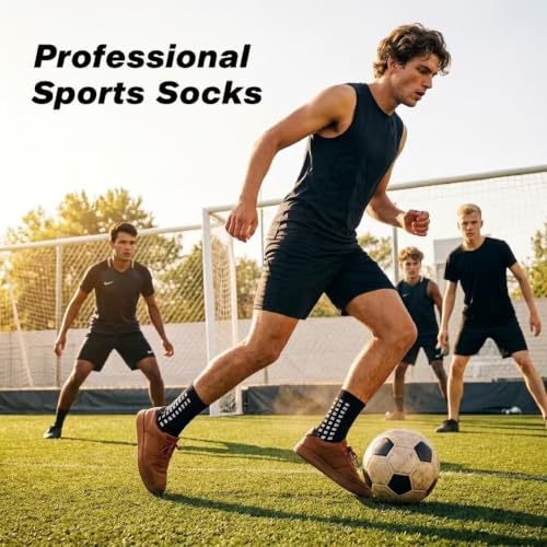 Men's Soccer Non-Slip Athletic Socks with Anti-Slip Pads - Black & White, Size Large