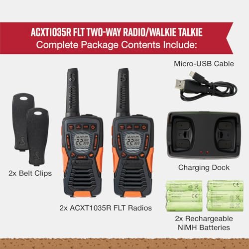 Cobra ACXT1035R FLT Floating Walkie Talkies - Waterproof, Rechargeable, Long Range up to 37-Mile Two Way Radio with NOAA Weather Alert & VOX, (2 Pack)
