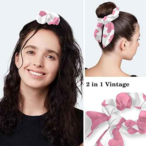 Work Caps Bouffant Surgical Cap with Hair Tie Cow Skin Print Pink Ponytail Holder Tie Back Scrub Hat