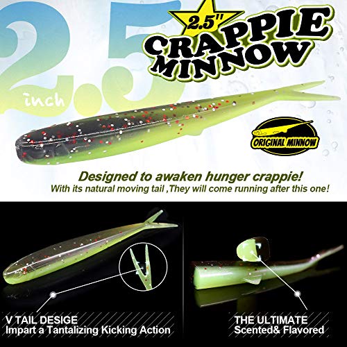 Crappie Minnow Kit - 40 Piece Soft Plastic Baits & Jigheads for Panfish & Crappie Fishing - Variation of THIS listing: CRAPPIE MINNOW 40 pc. KIT COMBO 1