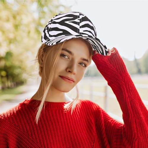Unisex Adjustable Washed Cotton Baseball Cap - White Zebra Print, Summer Hat