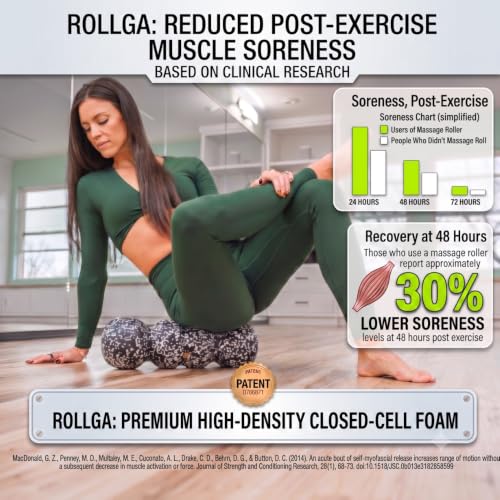 Rollga LITE Soft Density Ergonomic Foam Roller for Back Pain & Muscle Recovery - Black & White