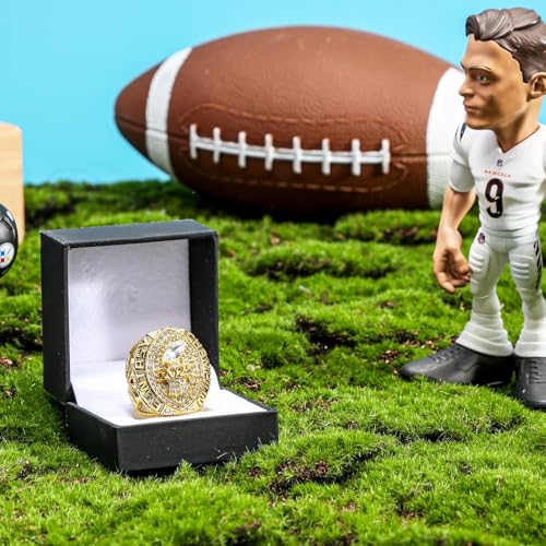 Gold Fantasy Football Championship Ring - 2026 League Winner Trophy with Gift Box (026-Gold / 11-D20.22MM-C65MM)