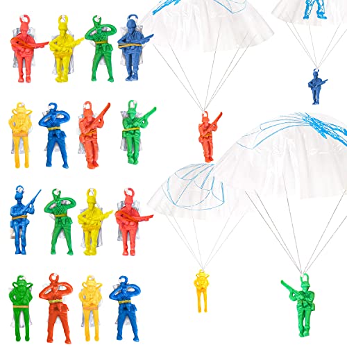 Kids Parachute Army Toy Set - 36 Vinyl Mini Paratroopers for Indoor & Outdoor Play