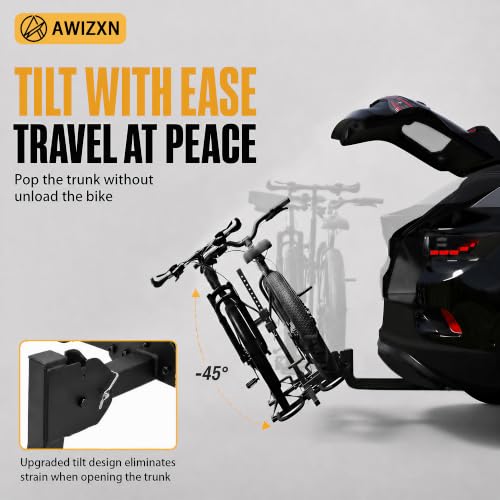 AWIZXN Heavy Duty Bike Rack for Car - 180LBS Capacity, Black, Hitch Mount, Fold & Tilt