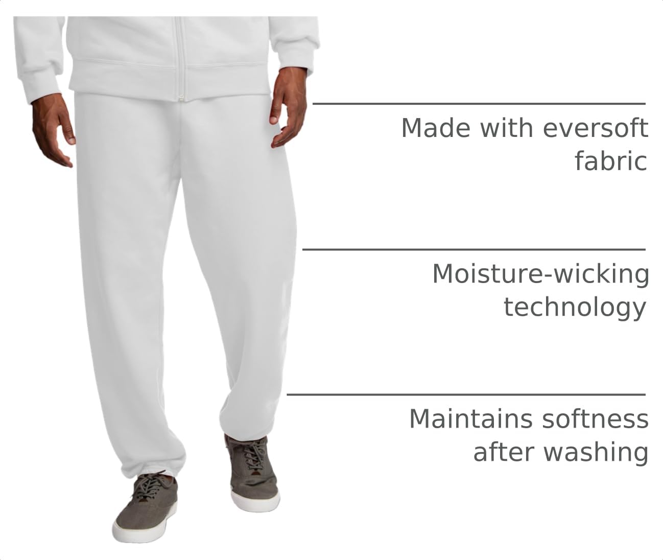 Fruit of the Loom mens Eversoft Fleece & Joggers (Regular Big Man) Sweatpants, Elastic Bottom - White, Small US