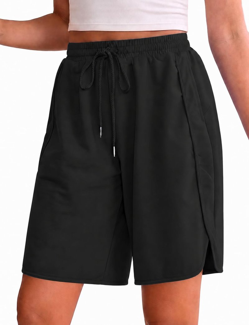 Quenteen Women's Casual Summer Sweat Shorts Athletic Gym Shorts Loose Hiking Running Jogger Shorts Black