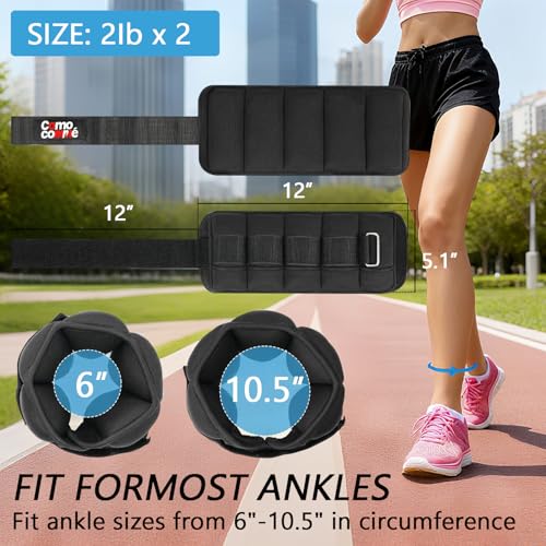 2 lb x 2 Adjustable Ankle Weights Set for Fitness & Workout Black