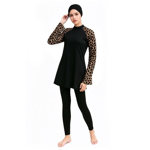 GZHOK Plus Size Muslim Swimsuits Long Sleeve Islamic Swimwear Full Coverage Swimsuits for Women 3 PCS Set Muslim Swimsuit Black
