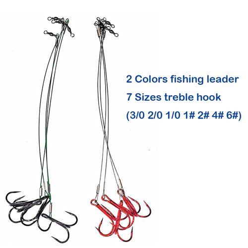 5-10pcs Fishing Treble Hook with Leader Nylon Coated Fishing Wire Leader with Swivel 3/0 2/0 1/0 1# 2# 4# 6# (Gray Leader, 6#-10pcs)