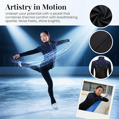 Kids Figure Skating Jacket Fleece-Lined Warm Training Coat 12-14 Years Black