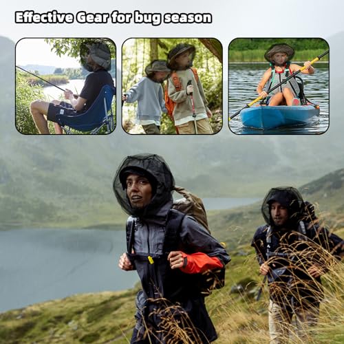 Wholelovein 8 Pack Wearable Mosquito Head Net Face Mesh Protecting Insects - Black