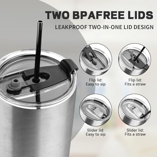 30 oz Stainless Steel Insulated Travel Mug with Lid & Straw - Silver