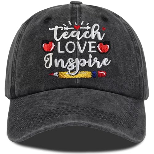 Teacher Appreciation Baseball Cap for Women Men - Black, One Size / Teach Love Inspire