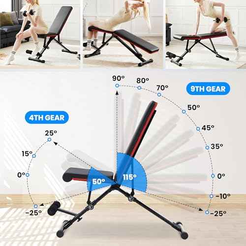 Adjustable Weight Bench 795LB Capacity Foldable Workout Bench Press for Home Gym, Full Body Exercise and Strength Training, Lifting Sit-up Incline Decline Flat Utility Bench, 2 Sec Fast Folding