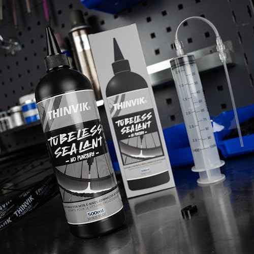 Thinvik Tubeless Tire Sealant 500ML/16.9oz No Puncture Hassle and Leak Prevention for Road Bike MTB CX and Gravel Bicycle Tubeless Tyres Sealant Injector Set/500ML(Single)